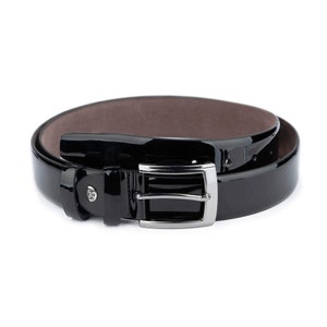 Cinturón de charol negro para hombre - Cinturón de cuero - Cinturón de traje para hombre - Cinturón de vestir para hombre - Cinturón de cuero para hombre