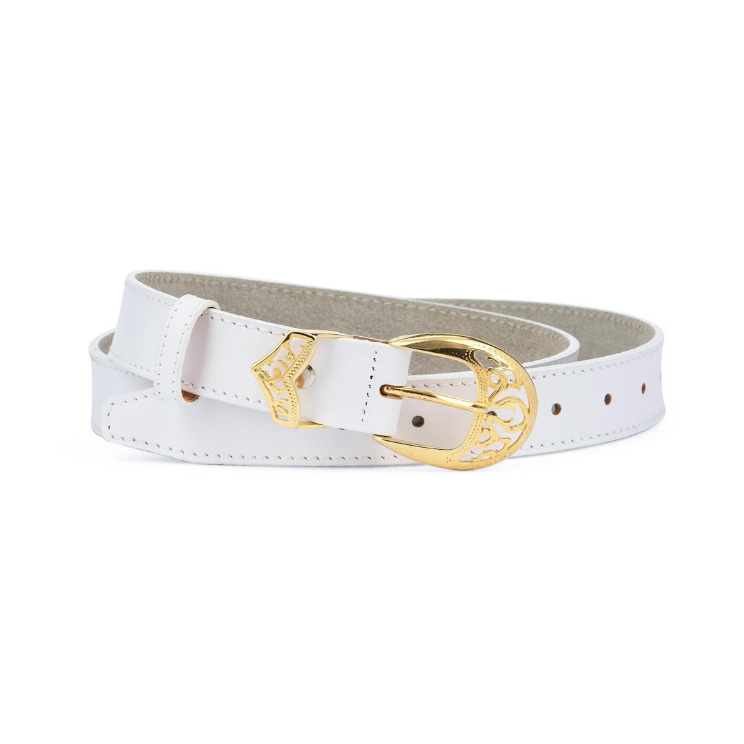 Women's White Belt With Gold Buckle White Gold Buckle Belt Etsy Australia