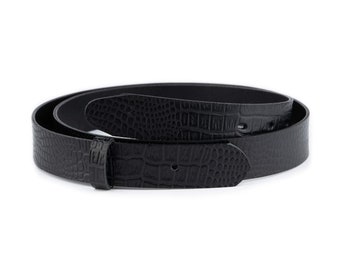 Correa de repuesto para cinturón de piel auténtica de 30 mm con relieve de cocodrilo negro para hebillas de vestido.
