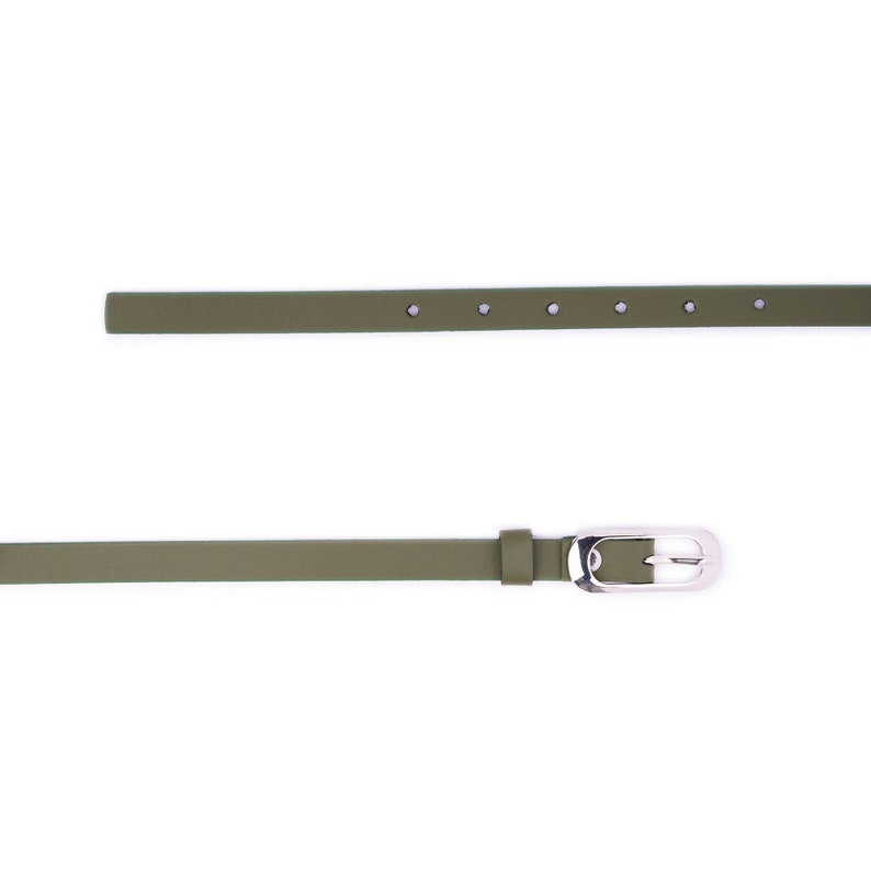 Olive Green Ladies Belt For Dress Skinny 1.5 Cm Dress Silver Buckle Belt Thin Real Leather Belt image 2