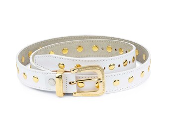 White Studded Belt - Gold Studded Belt - Studded Leather  display picture 3