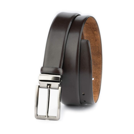 Dark Brown Mens Belt Removable Silver Buckle Real Leather Dress Belt 35 mm