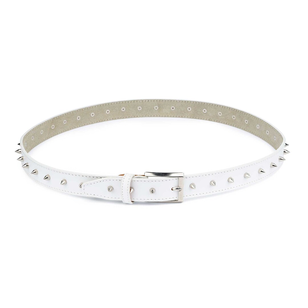 Mens White Leather Studded Belt White Spike Belt White - Etsy