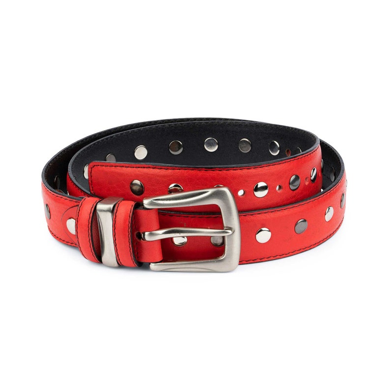 Red Studded Belt Studded Leather Belt Studded Belt Mens - Etsy