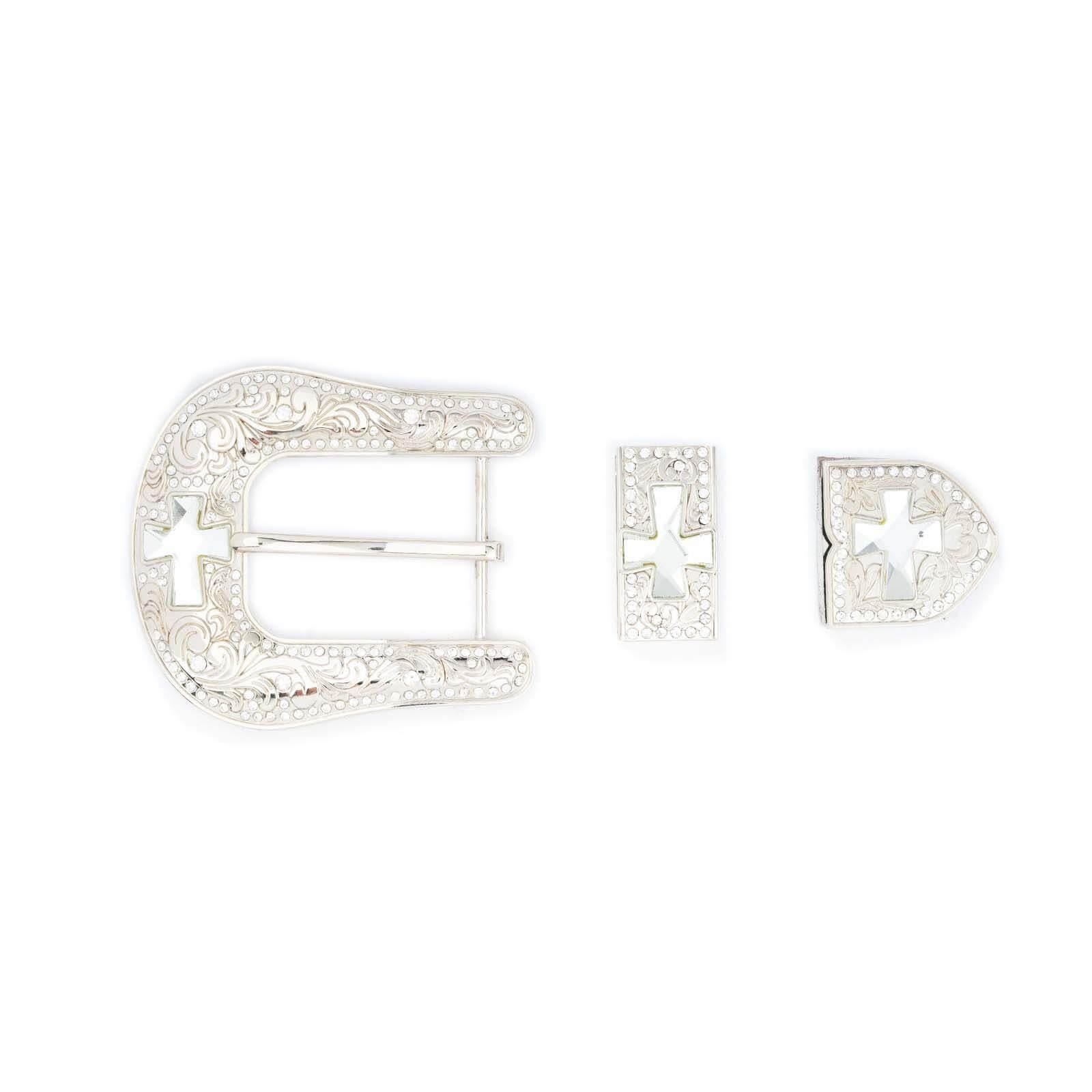 Rhinestone Cross Belt Buckle Western 3 Pc Set Replacement  display picture 2