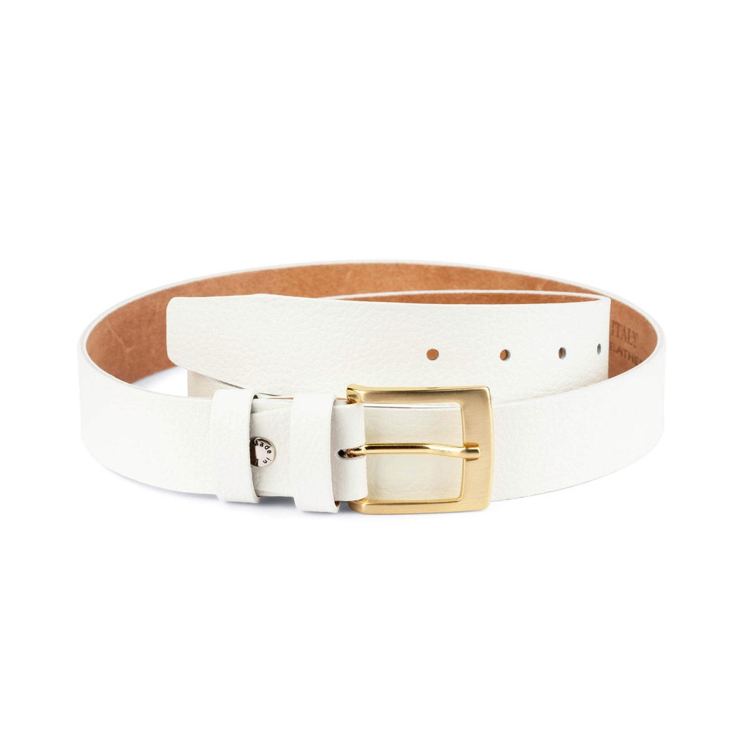 White Belt With Gold Buckle White and Gold Belt White Belt Mens White