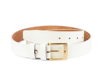 White Belt With Gold Buckle - White And Gold Belt - White Belt Mens - White Leather Belt Mens - Mens White Belt Golf - White Golf Belt