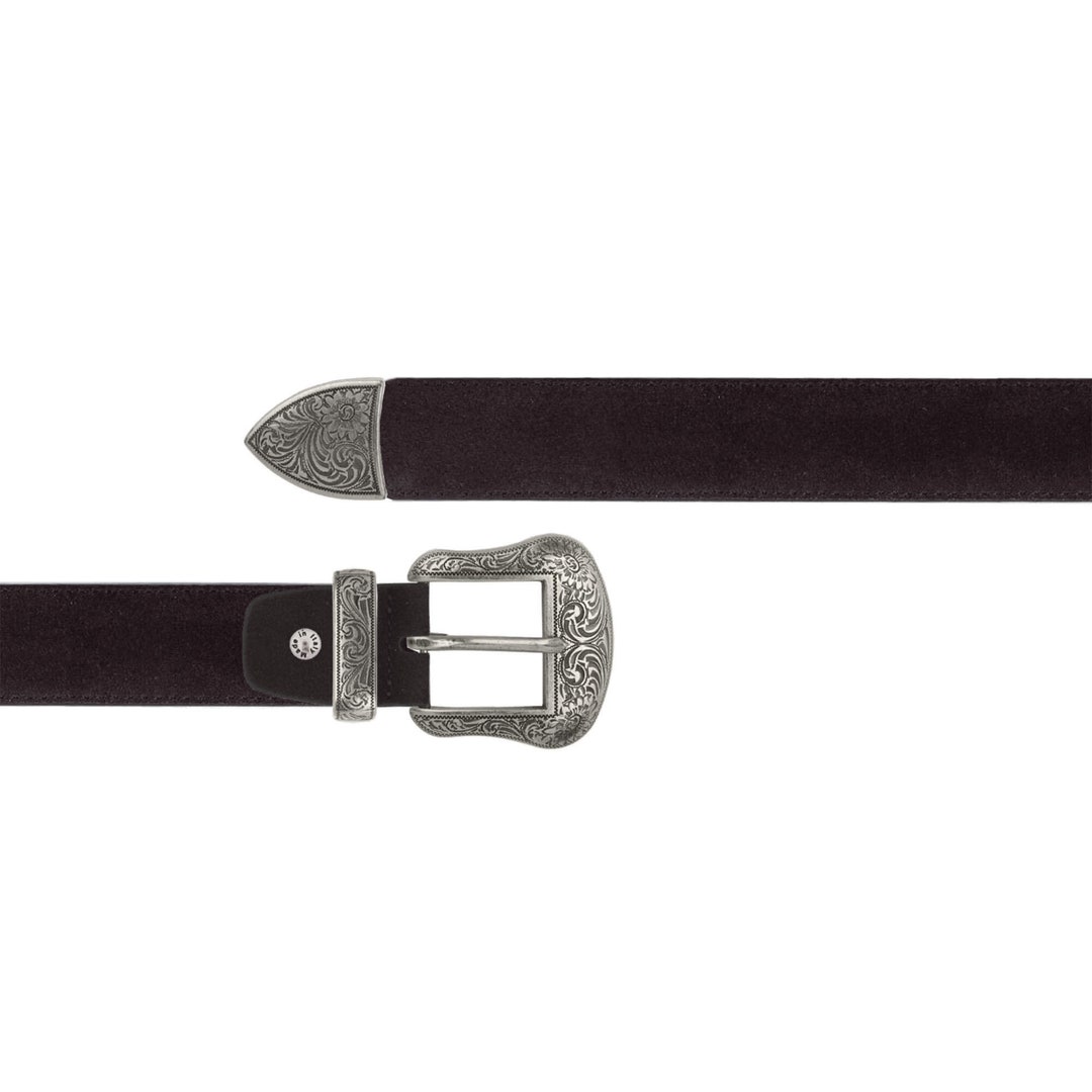 ベルト DOFFJASON Suede western belt BLACK DJ23FWCBT005BLK Men's Brown Suede Western Belt With Metal Silver Buckle