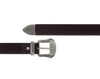 Ceinture Vintage Hippie En Cuir Daim Marron Et Résine - Faite Main En France - Longueur 100 Cm Ajustable - Style Bohème