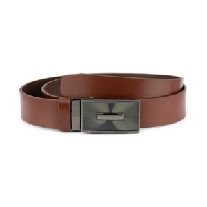 Brown Mens Ratchet Belt With Silent Buckle Automatic Belt Slide Buckle Genuine Leather Belt For Men 35 Mm