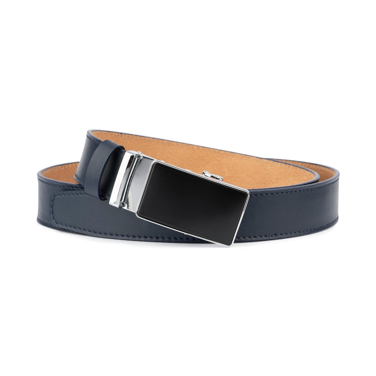 Slide Buckle Belt Automatic Belt Genuine Leather Belt Navy Etsy UK
