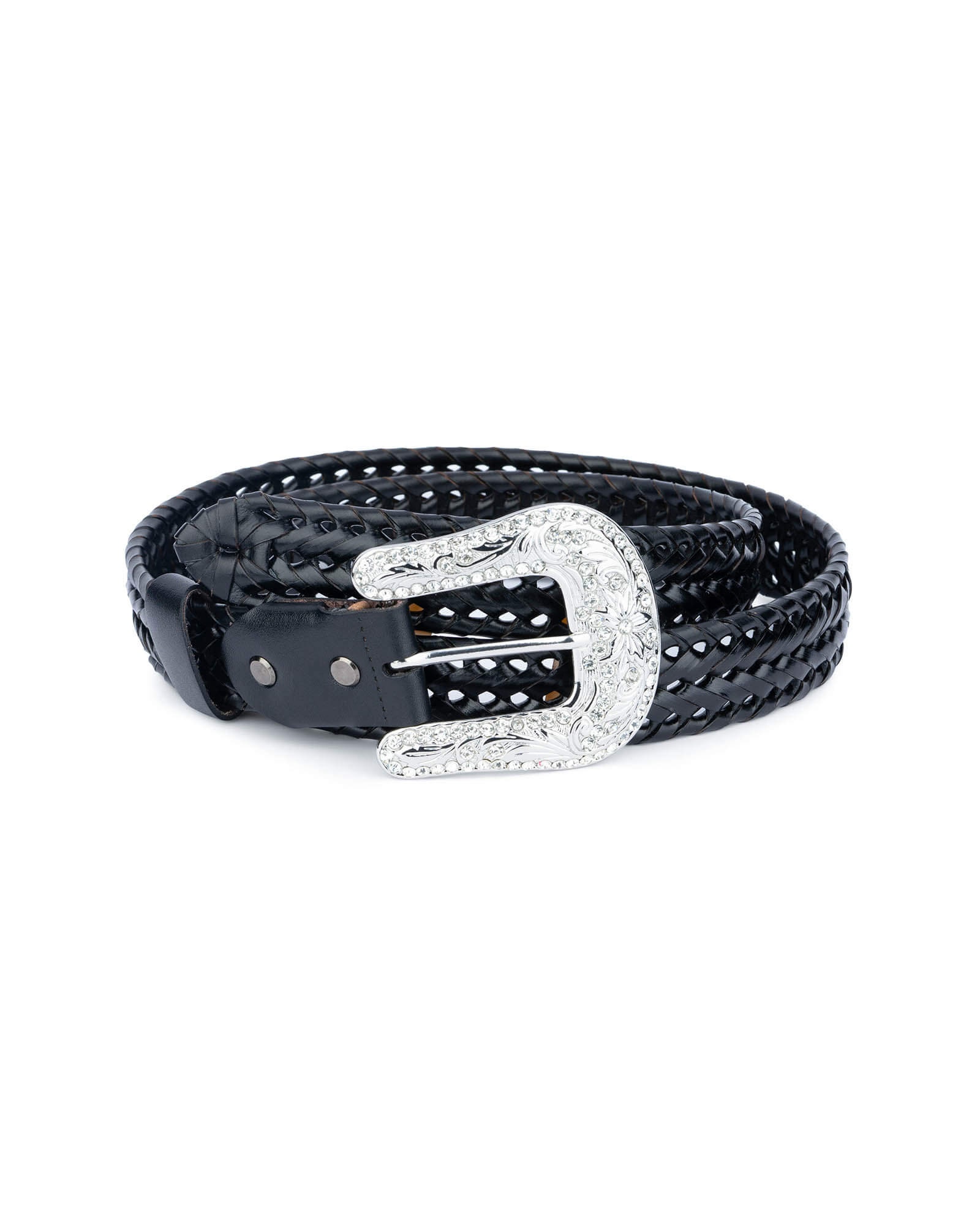 CW Black Rhinestone Western Belt with Silver Buckle Size XL 50158-women-s-western-  main image 2