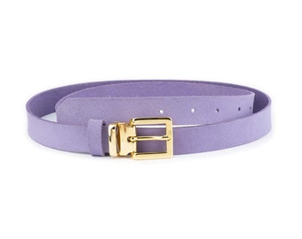 Lilac Suede Belt With Gold Buckle Buckle Women Belt For Dress Fashion Ladies Thin Belt 25 Mm