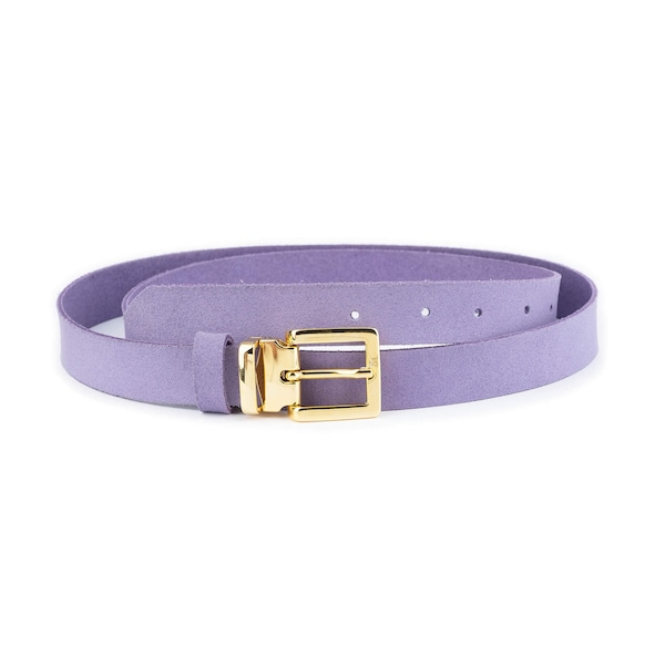 Lilac Suede Belt With Gold Buckle Buckle Women Belt For Dress Fashion Ladies Thin Belt 25 Mm