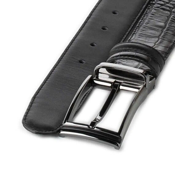 Reversible Gents Belt Croc Print Black Leather Mens Real  display picture 2