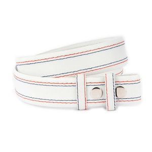 Cinto de pressão branco vermelho azul couro costurado para fivelas trocáveis alça de cinto de reposição para fivelas 38 mm