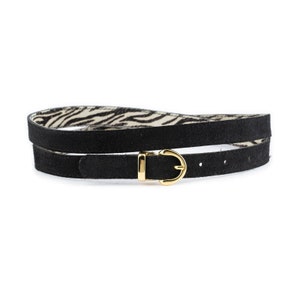 Black Suede Ladies Belt With Gold Buckle Thin 2.0 Cm Genuine Leather Belt For Womens With Golden Buckle