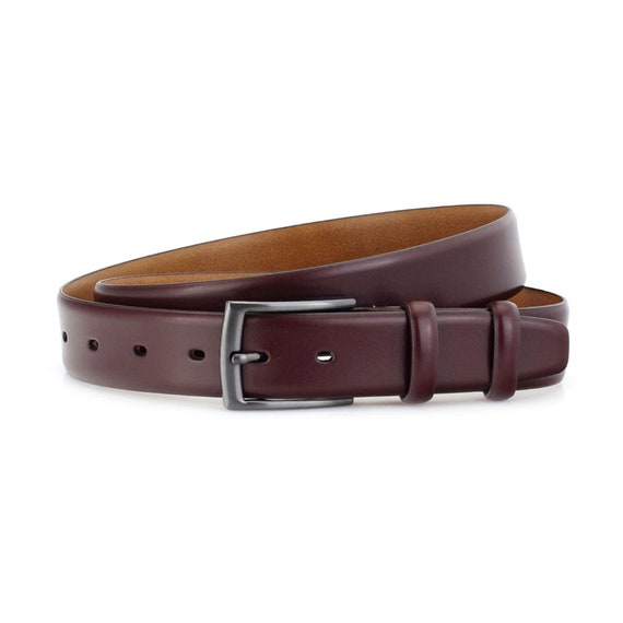 Mens Burgundy Dress Belt Real Leather 3.5 cm Gray Buckle Genuine Leather Belt 35 mm