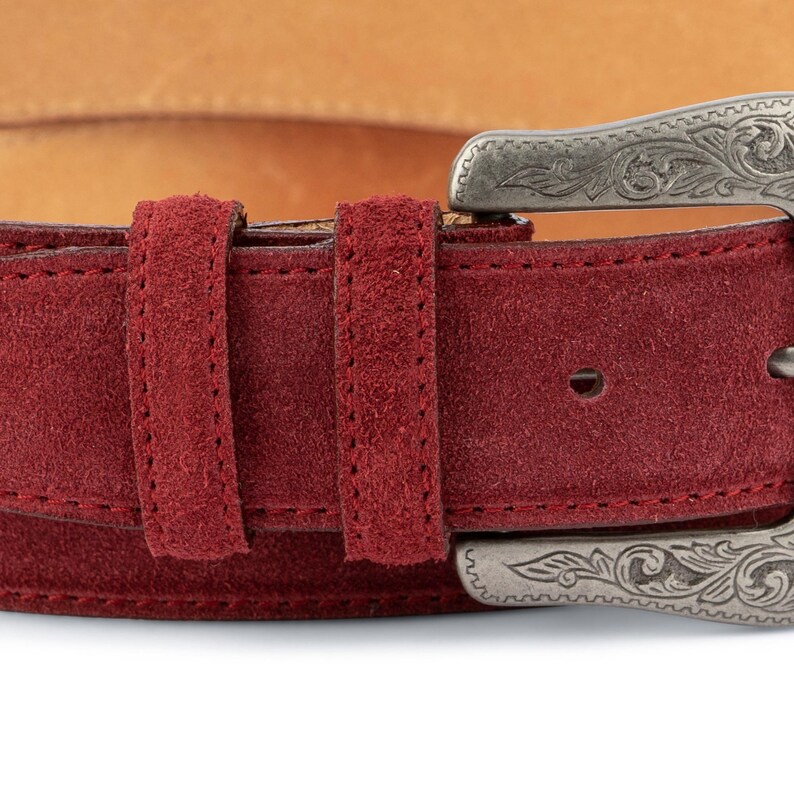 Western Belt Mens Burgundy Suede Leather Mens Belts Cowboy Etsy