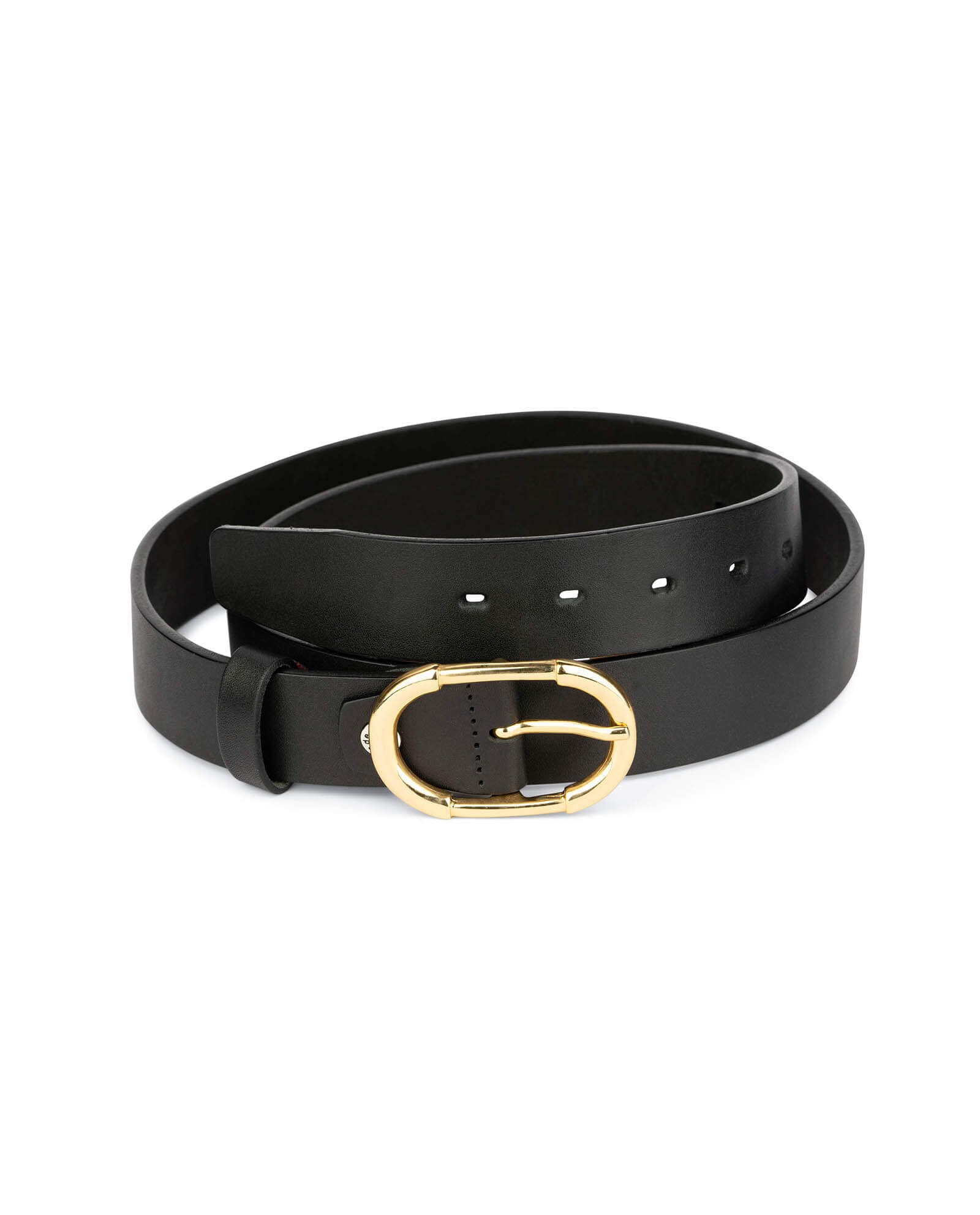 Perfues Black Leather Belt For Women Belt Golden Round Buckle Jeans Belt Perfues Black Leather Belt For Women Belt Golden Round Buckle Jeans Belt