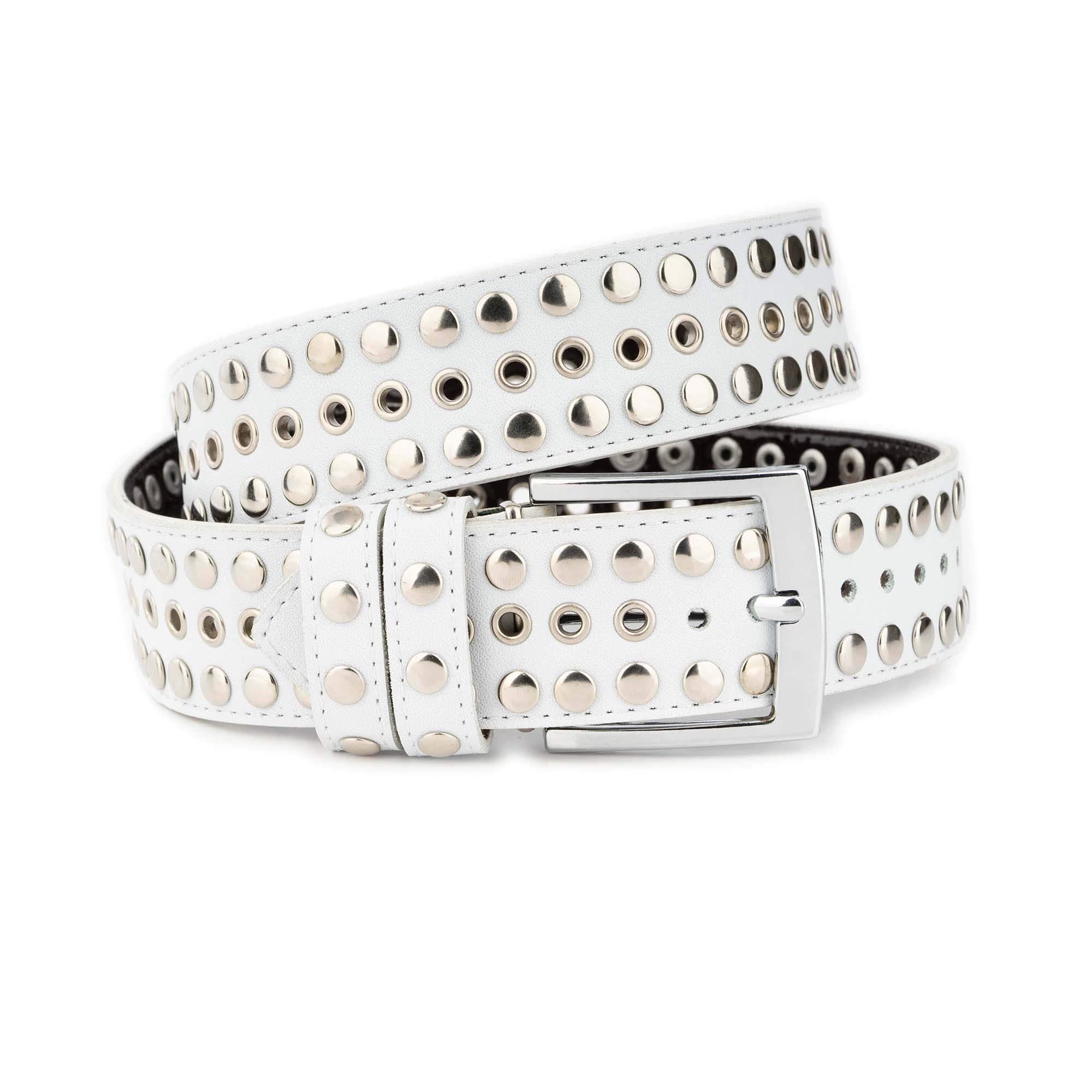 ? Genuine Leather White Studded Belt Buy White Studded Belt | Genuine Leather | Capo Pelle main image 3