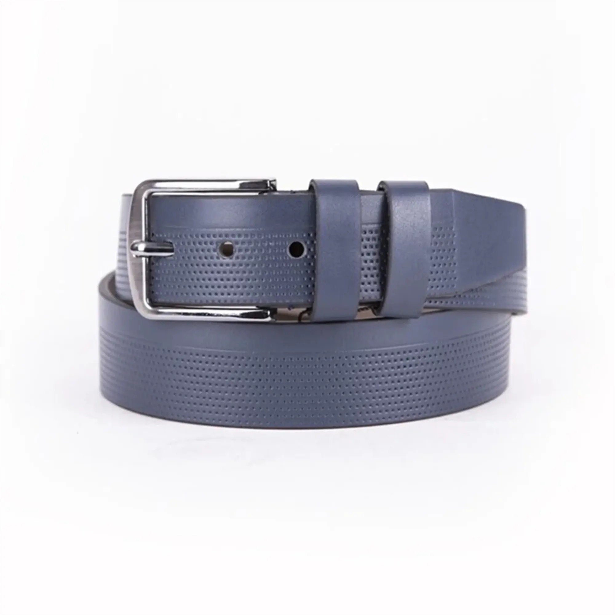 Cinturón de cuero vegano azul para hombre, para vaqueros, grueso, con hebilla plateada, ancho de 4 cm.