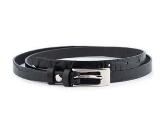 Vintage Fossil Black Leather Belt With Square Silver Tone  display picture 3
