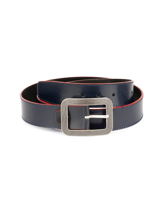 Navy blue top leather belt womens