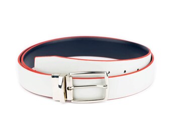 Cinturón gris para hombre - Cinturón reversible para hombre - Cinturón reversible de cuero - Cinturón azul marino con bordes rojos - Cinturón para jeans - Cinturón informal para hombre