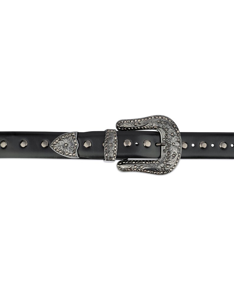 Western Rhinestone Mens Belt Black Studded Western Belt Etsy