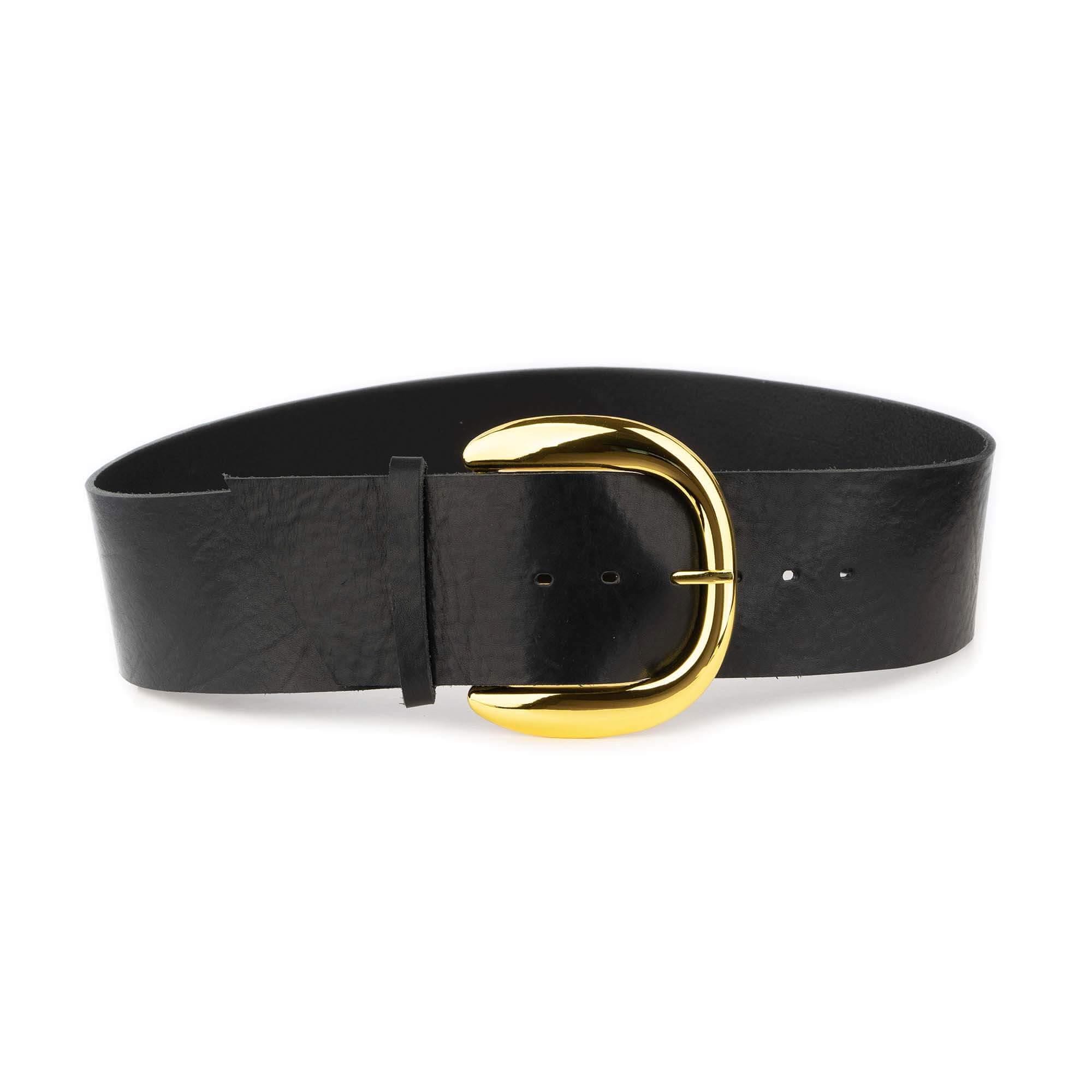 Big Gold Buckle Corset Belt Womens Black Leather Wide Waist 