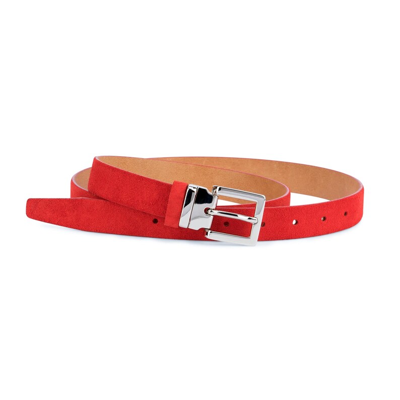 Thin Red Suede Leather Belt Womens Belts Bright Red Belt Etsy