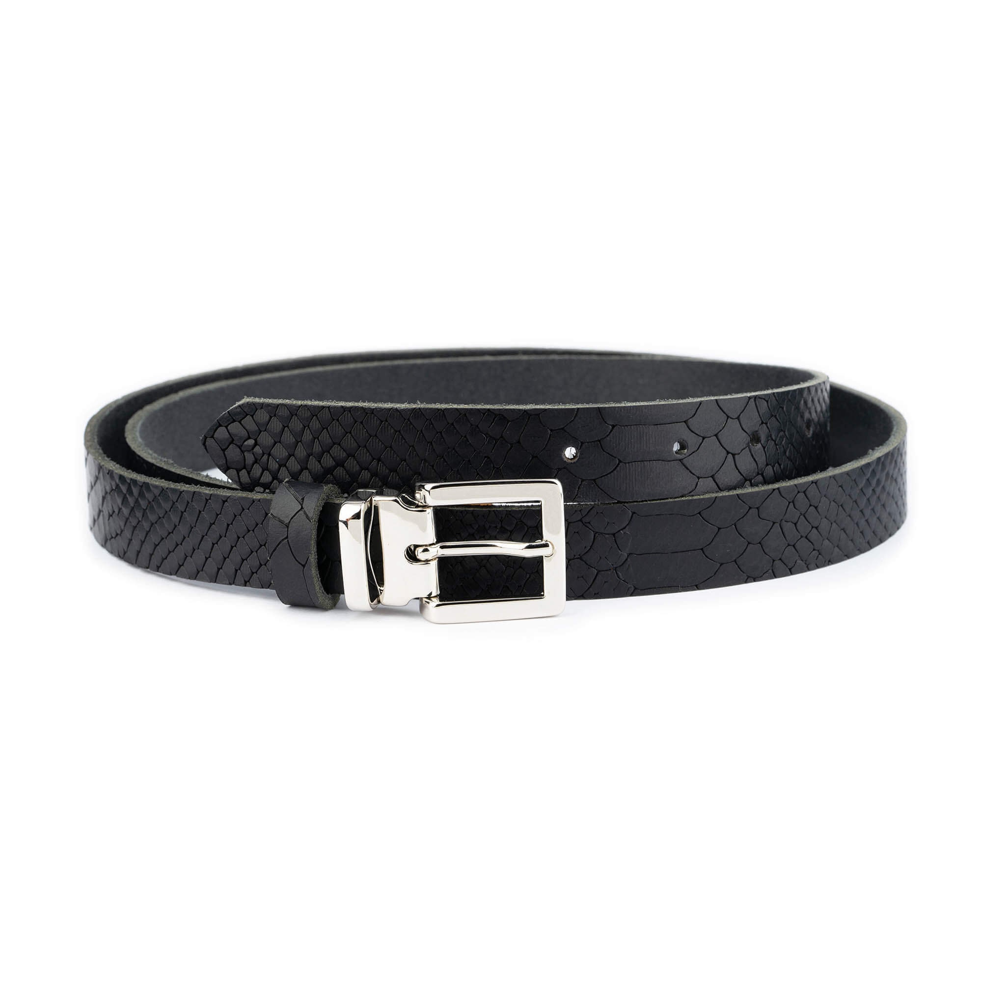 Black Snakeskin Embossed Belt With Silver Buckle 2.5 Cm  display picture 3