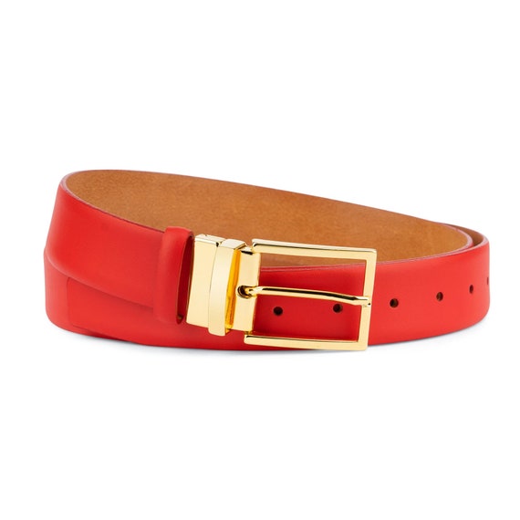 Cinturón rojo Con hebilla dorada Cinturones de Cinturón - Etsy México