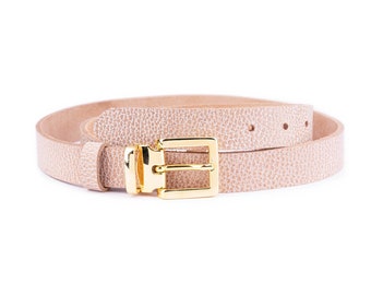 Classic Beige Leather Belt With Gold Crescent Buckle  display picture 3