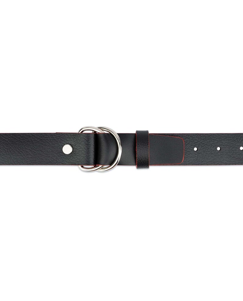 Double D Ring Belt Black Red Leather D Ring Belt Double Loop belt Tying Belt Mens D Ring Belt Double Circle Belt D Ring Belts
