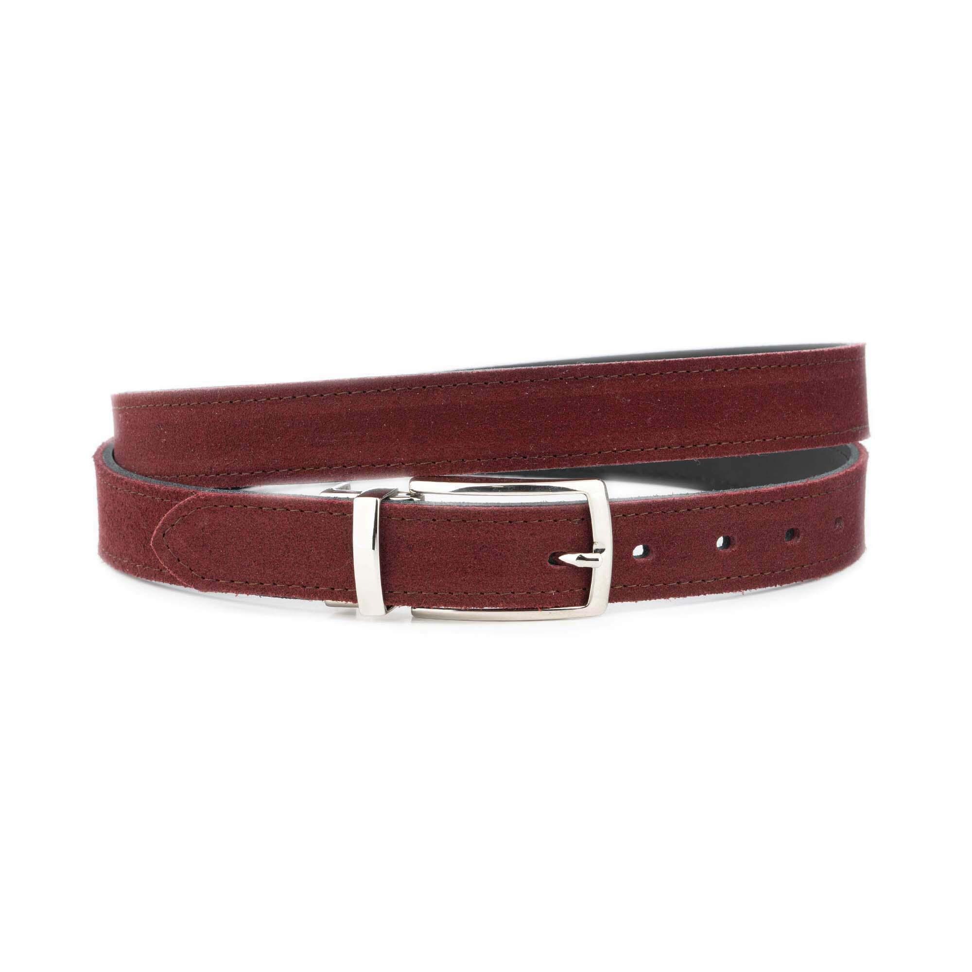 Burgundy Suede Mens Reversible Leather Belt Silver Buckle 