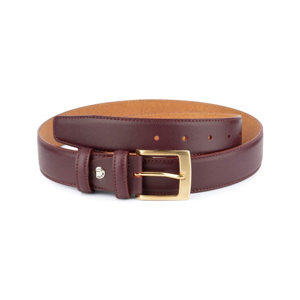 Burgundy Belt Gold Buckle - Burgundy Mens Belt - Mens Burgundy Leather Belt - Mens Belt Luxury - Golden Buckle Belt
