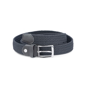 Gray Woven Mens Belt - Stretch Belt - Elastic Belt - Woven Belt Mens - Braided Belt - Mens Grey Belt