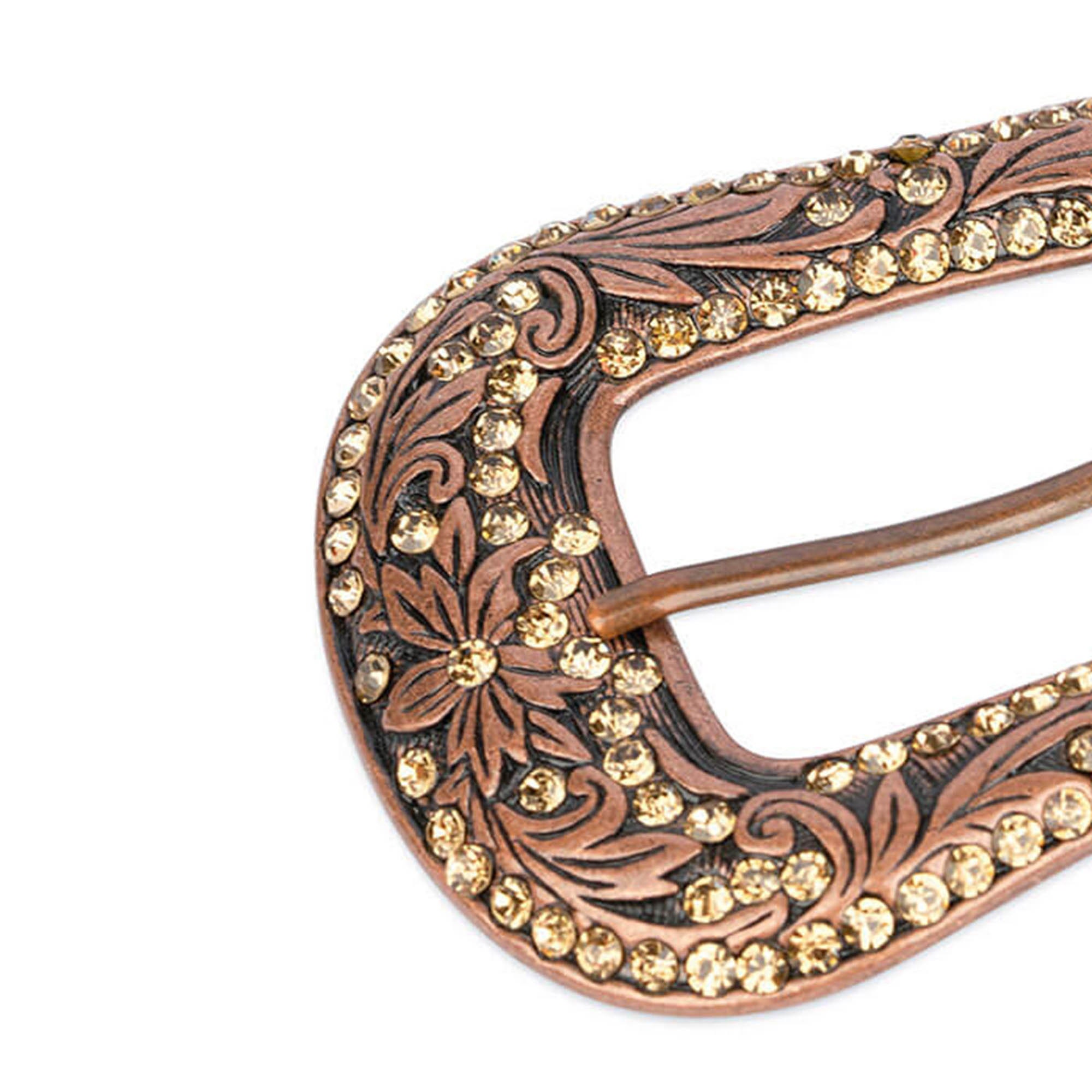Womens Burgundy Westrn Belt With Copper Rhinestone Buckle  display picture 3