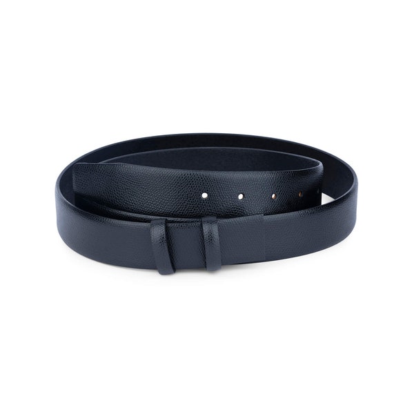 Saffiano Leather Belt Strap - Black Belts for Men - Replacement Straps - Adjustable - Clamp buckles Italian leather