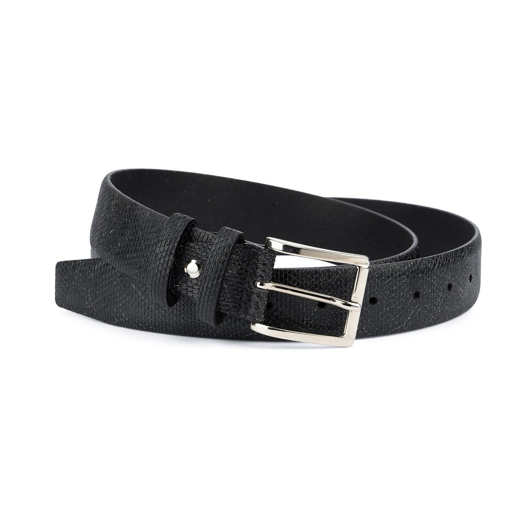 Snakeskin Print Belt Unique Belts Mens Dress Belts Black Etsy