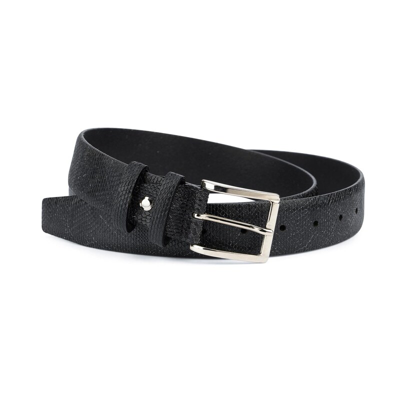 Snakeskin belt Unique belts Mens dress belts Black leather belt Embossed leather belt Snake skin belts 3.5 cm No stitching Formal dress belt