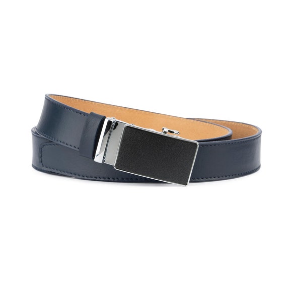 Blue Mens Adjustable Ratchet Slide Buckle Belt - Genuine Leather