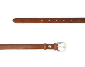 Thin Belt Womens Cognac Brown Leather Gold Belt Buckle  display picture 2