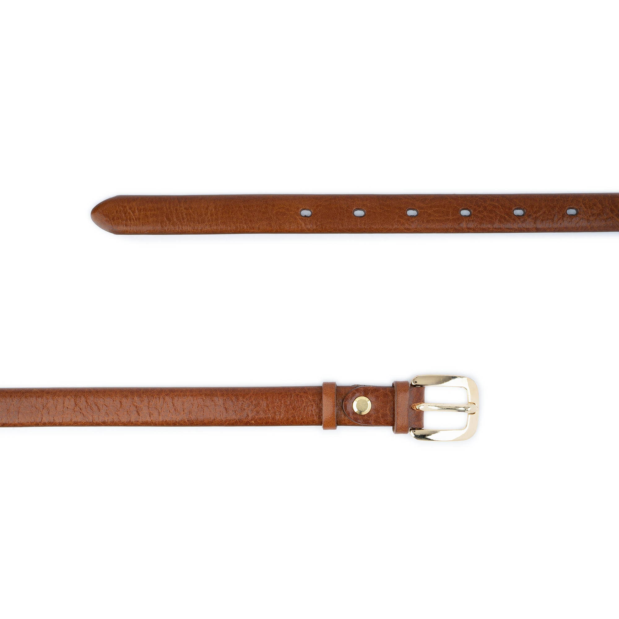 Thin Belt Womens Cognac Brown Leather Gold Belt Buckle  display picture 1