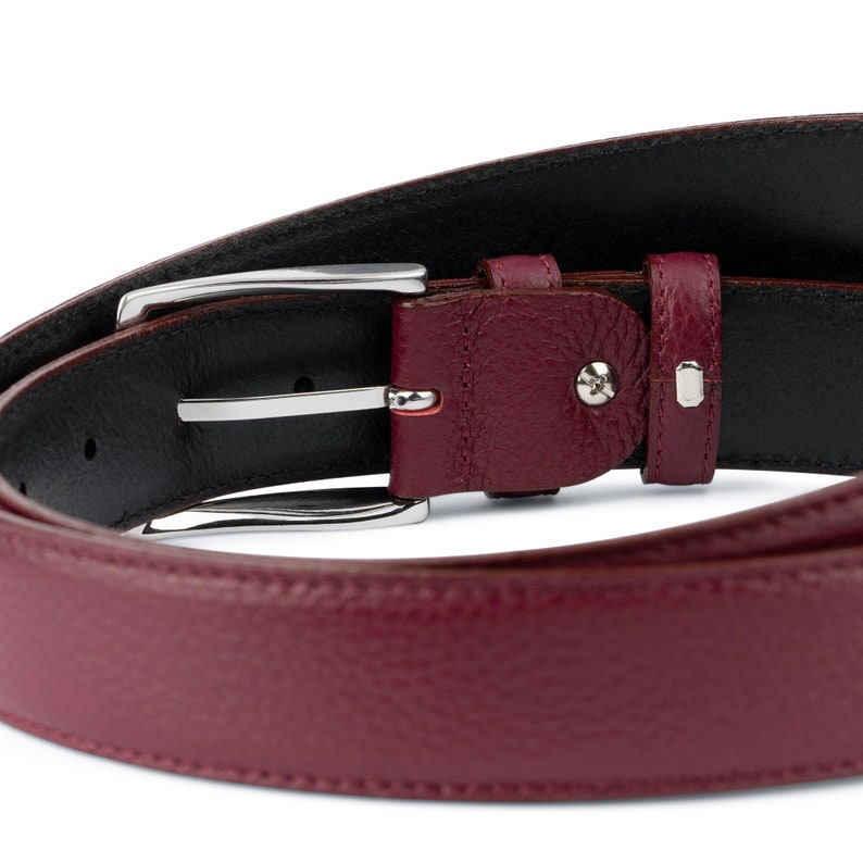 Burgundy belt mens Genuine leather Mens belts with buckle Etsy