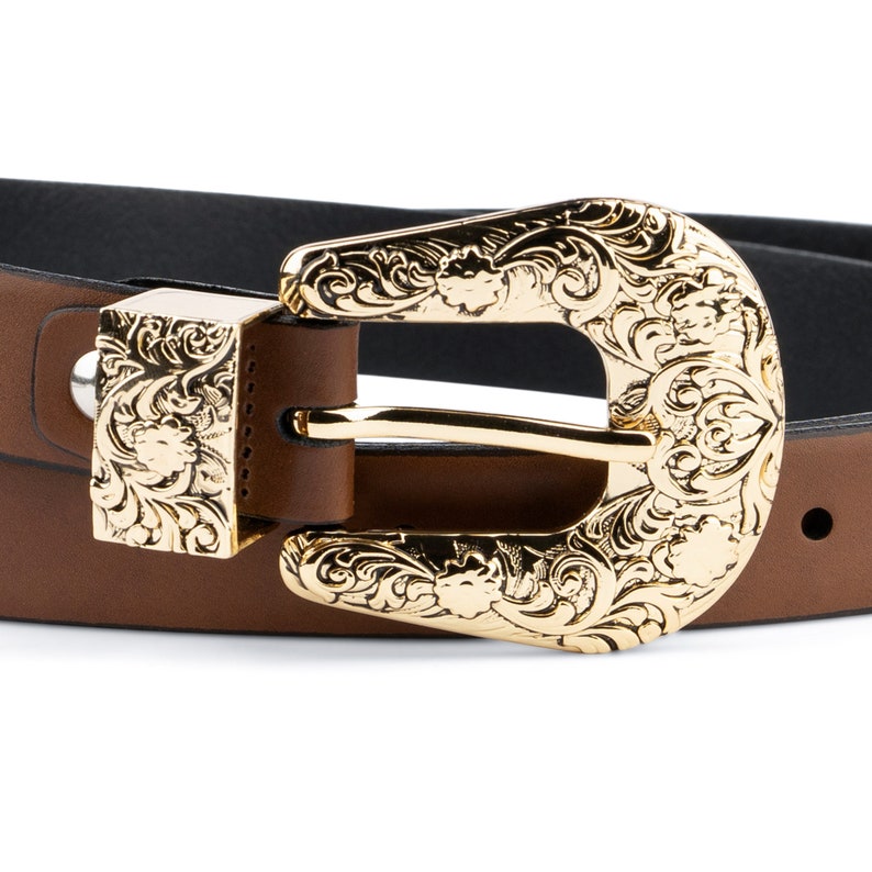 Western Belt Womens Brown Belt Gold Buckle Womens Belt Belt Etsy