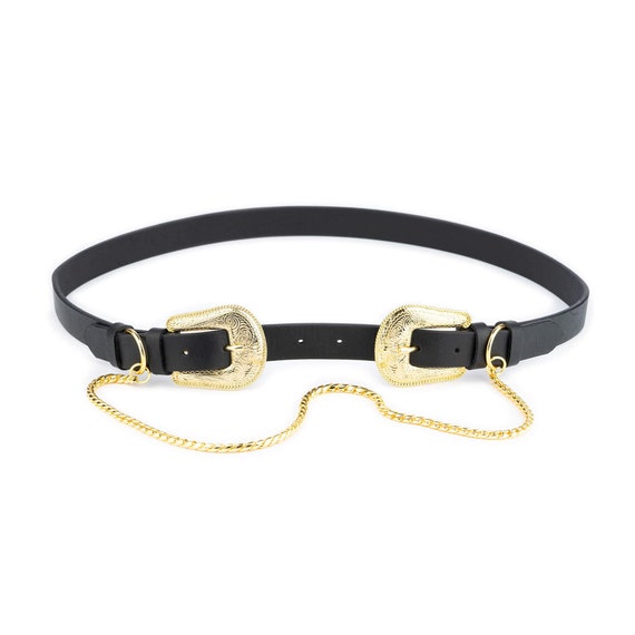 ALAIX Cinturón occidental para mujer, hebilla dorada y plateada, cinturón  de cuero negro, pantalones vaqueros, cinturones para mujer