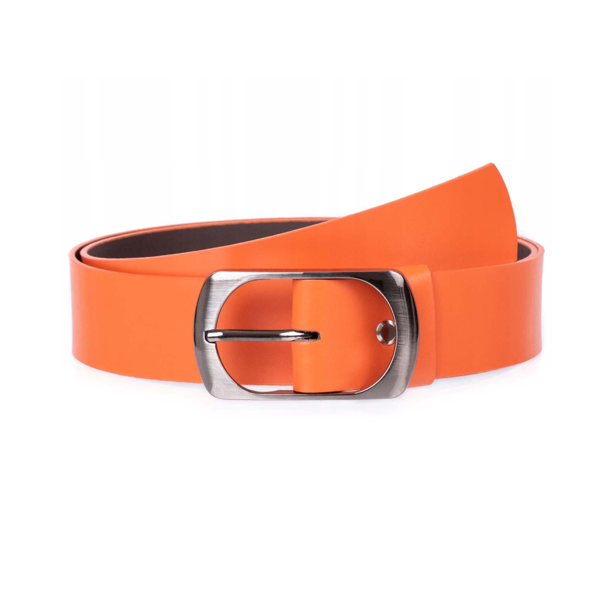 LEATHER LOGO BELT（Color：Orange） Womens Orange Belt for Jeans Real Leather 4.0 Cm Ladies